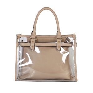 NWT Diophy Large Tan Clear Tote PVC Handbag